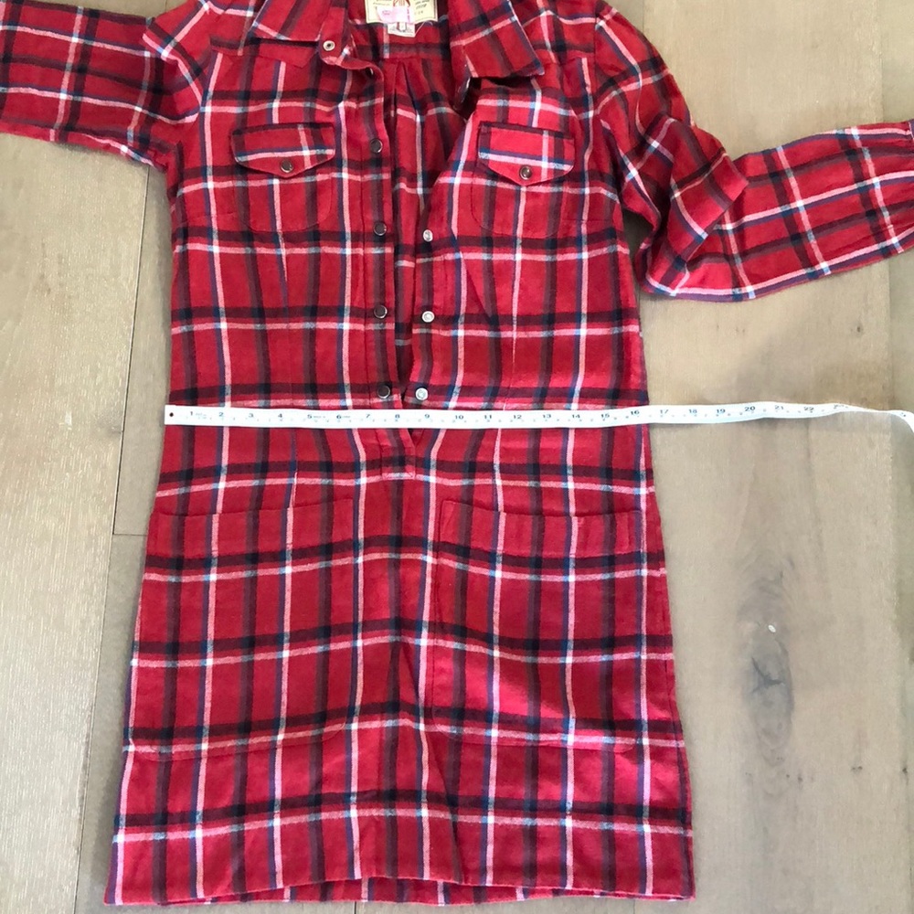 French Connection Red Plaid Snap Button Dress - image 8